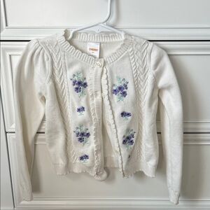 Gymboree White Cardigan with Purple Floral Design